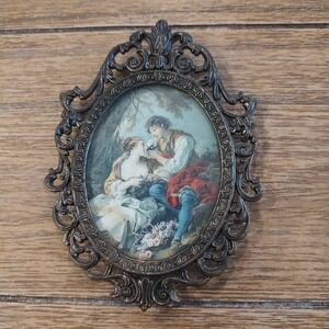 Vintage Action Brass Scroll Frame Antique Photo  Made In Italy Courting Couple